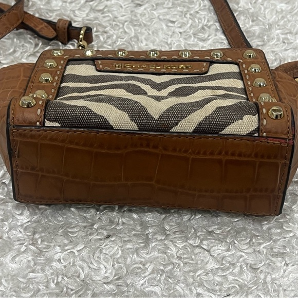 Michael Kors Zebra Print Canvas Croc Leather Studded Selma Crossbody Bag - Picture 8 of 14